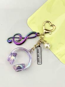 1 pièce Porte-clés pendentif note de musique esthétique colorée 2026 Y2K - Mignon Kawaii Sac à dos Portefeuille Charm, Détail de touche de piano en perle, Mousqueton en forme de cœur, Cadeau pour les amateurs de musique, Convient pour accrocher aux clés, sac d'ordinateur portable, coque de téléphone (2 styles : Coloré/Argent) - Multicolore - Voir 2