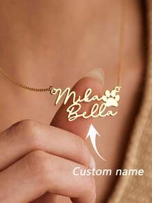 1PC Custom Personalized Double Name Necklace With Paws, Custom Pet Name Necklace, Pet Souvenir Gift, Minimalist Necklace, Women's Necklace, Women's Jewelry, Custom Necklace, Sister Necklace, Couple Necklace, Gift For Girlfriend, Christmas Gift, Valentine's Day Gift, Birthday Gift, Mother's Day Gift - Multicolor - View 2