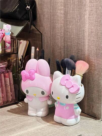 SANRIO 1 buc. Suport pentru pensule cosmetice , Melody, Kuromi, organizator de birou, penar, rucsac, esențial pentru întoarcerea la școală, depozitare pentru artiștii de machiaj, potrivit pentru cadouri de Halloween, Paște, Ziua Recunoștinței. (Unele obiecte artizanale au defecte minore care pot fi curățate cu o ștergere)