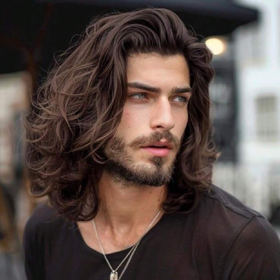 Mens Long Brown Wavy Wig Natural Wavy Curly Wig For Halloween Costume Cosplay Party,37994512 - 棕色 - 查看 1