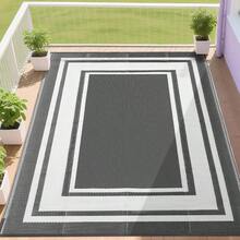 Outdoor Rugs 8x10 Waterproof Patios Plastic Straw Mats For Backyard, Porch, Deck, Balcony, Reversible, White - Tấm màu xám & trắng + 8' x 10' (Hình chữ nhật) - Xem 7