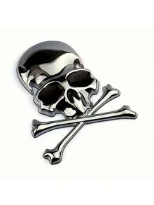 1 Skull And Crossbones Car Sticker, Metal Car Decal, Fashionable Car Badge, Durable, Easy To Install, Ideal Gift For Halloween For Friends 3HLM - [銀色] - 查看 6