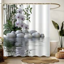 1件禅意池塘图案浴帘，非遮光涤纶面料，带挂钩，适用于窗户和墙壁，可用于浴缸、浴室家居装饰，四季皆宜，适合返校季浴室装饰 - 彩色 - 查看 1