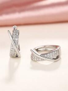 1 Đôi bông tai vòng thanh lịch đính đá Cubic Zirconia dành cho thiếu nữ, thích hợp để trang trí hàng ngày, dự tiệc hoặc làm quà tặng sinh nhật. - Bạc - Xem 6