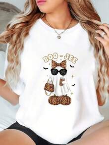 Coquette Leopard Ghost Coffee Boo  Halloween Boujee Ghost T-Shirt - 白色5 - 查看 3