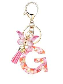 1pc Creative 26 English Alphabet Letter Keychain, Children Backpack Accessory, Butterfly Letter Pendant Keychain For Girls - Multicolor - View 8