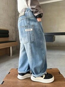 Kleine Jungen Loose Fit Jeans, geeignet für Alltag, Schule, Outdoor & Lässig Tragen, Herbst - Babyblau - Übersicht 9
