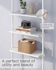 ALLZONE Adjustable Tall Narrow Bookshelf For Bedroom, 4-Tier Ladder Bookcase For Small Spaces, Tension Mount Tall Skinny Book Shelf With Open Storage, 64 To 113Inch Height - ColorC - View 4