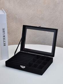 1pc Large Capacity Jewelry Box, Velvet Material, Can Store Rings, Necklaces, Earrings And Other Jewelry - Multicolor - View 18