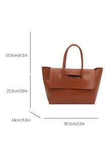 Bolso de mano de mujer de moda nuevo, de unicolor, con estampado de cocodrilo en PU, de alta gama, de gran capacidad, con doble asa superior, adecuado para uso diario, trabajo, viajes, compras, bolso tote multifuncional para damas - Marrón - Ver 3