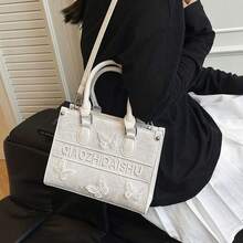 [Oferta exclusiva]Bolso de hombro para mujer con gran capacidad y elegante bordado de lazo perfecto para el trabajo y el día a día - Blanco - Ver 2