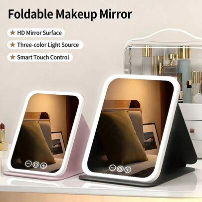 New Led Vanity Mirror, Portable Mirror, Foldable Vanity Mirror With Lamp, Desk Top, Refill Light, Dormitory Office Mirror