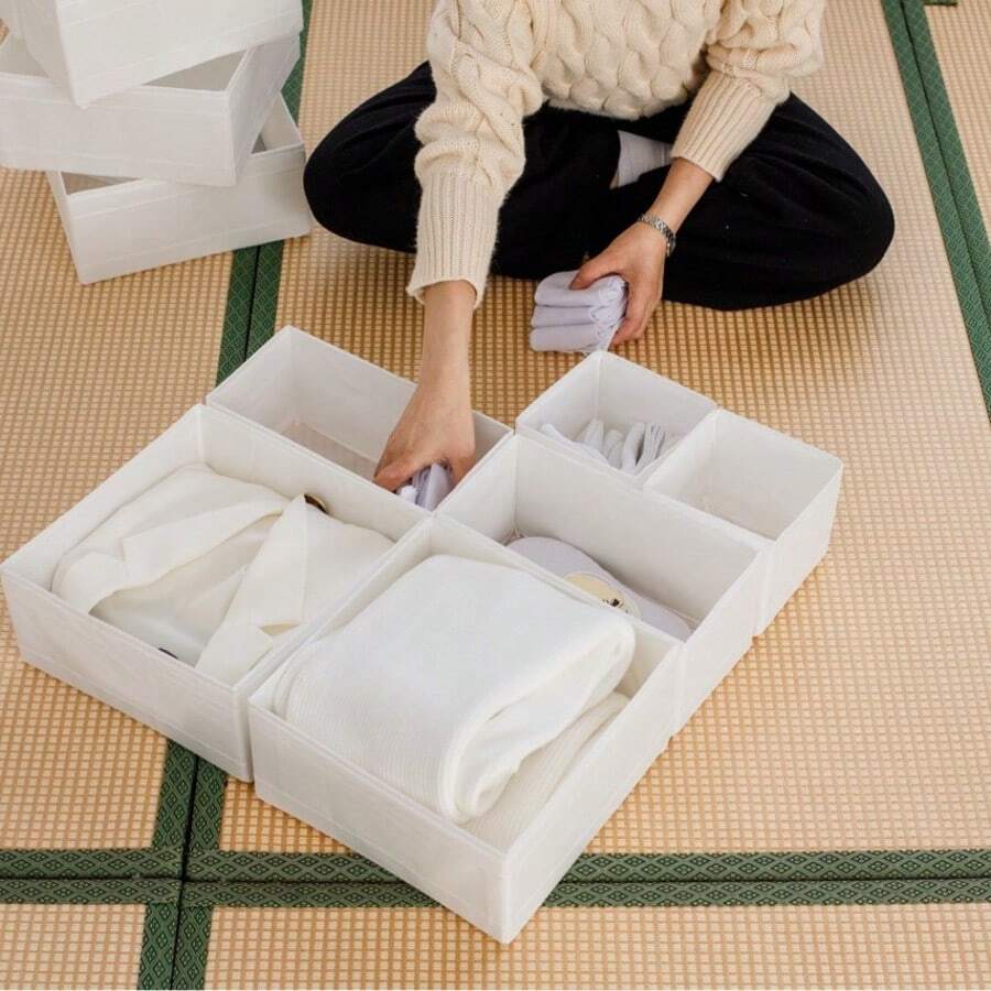 1/3/6pcs Foldable Storage Boxes For Clothes Pants Socks Underwear Cosmetics Accessories Bedroom Closet Organizer Container Set Fabric Cube Bins Stackable Drawer Dividers Home Organization Solutions
