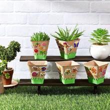 1 Set Isi 15pcs Termasuk 10pcs Pot Kertas Kerajinan Taman DIY, 4pcs Stiker Busa, 1pc Stiker Pagar - Kit Penanaman Persegi Panjang untuk Kerajinan Pot Bunga, Pot Kertas Taman Kosong untuk Dilukis, Kit Kerajinan Massal untuk Aktivitas Berkebun, Pot Bunga untuk Dalam Ruangan - Coklat - View 2