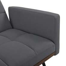 Mid-Century Modern Futon Sofa Bed In Linen Blend, 146 Cm Wide, 5-Position Adjustable Backrest And Fixed Armrests, Metal Legs, Grey - 灰色 - 查看 11