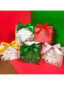 10 pièces/paquet Nouveaux sacs cadeaux de Noël joyeux avec fenêtre en PVC, style INS boîtes à biscuits et bonbons en feuille d'or - Multicolore - Voir 9