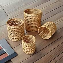 Handwoven Rattan Storage Baskets, Multi-Size Cylindrical Storage Racks, Kitchen Utensil Racks, Tea Set And Pen Holder Storage Racks, Hollow Decorative Baskets For Home And Office - Rattan Hollow Tube - View 11