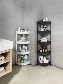 3/4/5 Tier Plastic Bathroom Storage Rack With Triangle Wheel Base, Free Standing Shower Caddy, Multi-Layer Kitchen Corner Shelf, Bathroom Corner Organizer, Wall Corner Storage Rack. Suitable As Holiday Gift For Corners, Kitchen, Living Room, Bathroom - Multicolor - View 12