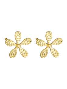 3styles Cute Exquisite Fashion Shiny Copper & Zirconia Five-Petal Flower Stud Earrings Idea Gift For Kids Girls Family Friends Sister Daughter Classmates For Party Banquet Birthday Vacation Festival Dates Jewelry For Daily Wear - Gold - View 9