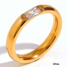 VKHK 1 pieza Anillo individual decorado con circonita de color chapado en oro de 18K vintage de acero inoxidable, adecuado para mujer como regalo de boda - anillo de diamantes - Ver 11
