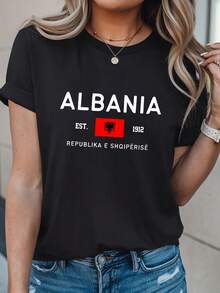 Sudadera de Albania, suéter de cuello redondo con bandera albanesa, unisex - Negro - Ver 1