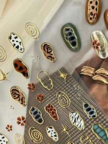 1pc French Leopard Print Colorful Gold Jelly Butterfly Wing Asymmetrical Geometric Nail Sticker, 5D Nail Art Sticker, & Charming, Suitable For Women's Unique DIY Manicure Nail Supplies Nails Nail Stickers - Nhiều màu - Xem 4