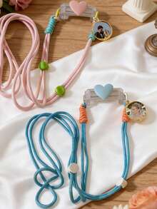 1pc Custom Heart-Shaped Phone Back Clip Lanyard, Compatible With Universal Phone Cases, With An Style Design. This Phone Strap Chain Can Be Worn Crossbody As An Accessory, Adjustable For A Crossbody Fit. Suitable For Birthdays, Anniversaries, Gifting, Or Everyday Use - Multicolor - View 3