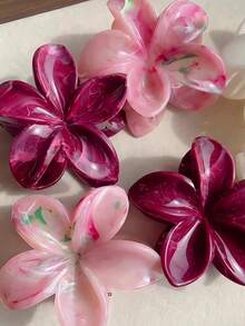 6 piezas/Set Pinzas para el cabello cuadradas con lazo y flor de mármol burdeos estilo bohemio, adecuadas para la playa, primavera/verano - Multicolor - Ver 7