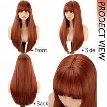 Ginger Wigs For Women 22 Inch Long Straight Orange Wig With Bangs Synthetic Wigs For Daily Party Cosplay Wig(22 Inch),38045218 - 薑色 - 查看 6