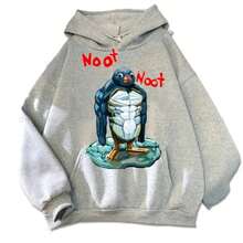 Music-Listening Penguin Emotion Autumn Winter Hoodies Men Fashion Long Sleeve Sweatshirts Women Streetwear Pullovers Sudaderas - Grey - View 5