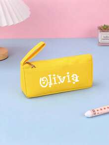 1pc Personalized Double-Layer Pencil Case, Large Capacity Pencil Box, School Supplies, Minimalist Personalized Pencil Pouch, Large Capacity Student Pencil Case Storage Bag, School Pencil Box, Personalized Pencil Bag, Double-Layer Pencil Bag, Minimalist Stationery Pencil Box, Back To School Supplies, Teacher's Day Gift - Multicolor - View 3