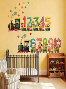 26 Alphabet Letters, 1-10 Numbers, Cartoon Train, Stars, Clouds Wall Stickers Set, Suitable For Children's Room And Kindergarten - Multicolor - View 1