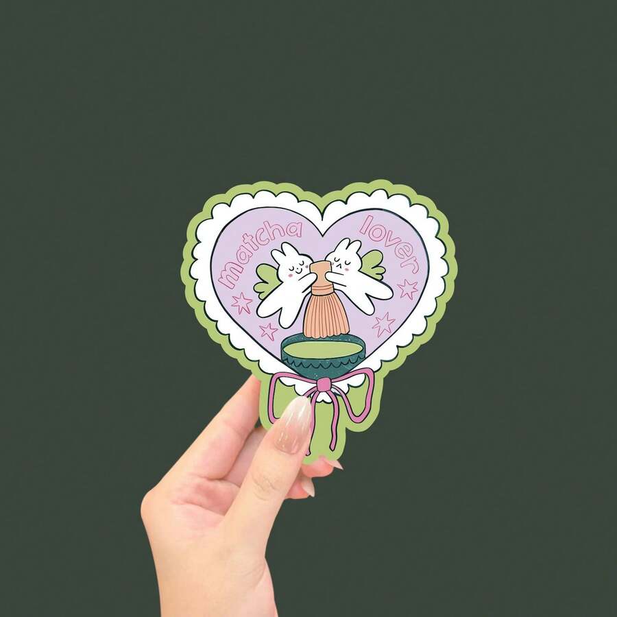 Pegatina para amantes del matcha | Diseño lindo de conejito y corazón, pegatina de vinilo verde kawaii, de un solo uso, pegatinas brillantes, suministros para scrapbooking, pegatinas divertidas, suministros para scrapbooking, Kindle - Multicolor - Ver 1