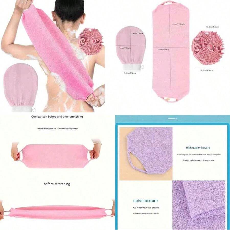OpenHISet de Cepillo de Bao, Incluye Toallas Exfoliantes Corporales, Cepillo Corporal de Silicona, esponja exfoliante corporal, Exfoliacin suave, Esponja Exfoliante de Malla para Ducha, Esponja de Lufa, estropajo para cuerpo - púrpura - Ver 1