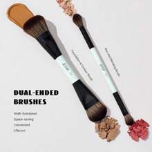 Brushes 2pcs Double Sided Foundation Brush Contour Brush Dual Ended Eye Blending Brush, Multi-Functional Cosmetic Brush Bright Cyan T502,38051919 - Rỉ Nâu - Xem 5