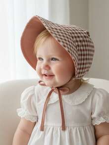 1pc Baby Girl Plaid Headband Hat, Palace Style Children's Hat, Outing, American Style, Infant Hat, Sun Hat, Baby Hat - 1PC - View 6