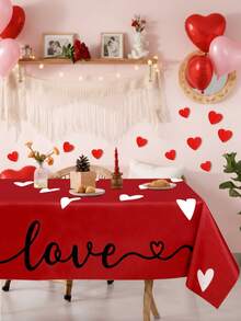 1 chiếc khăn trải bàn hình trái tim màu đỏ lãng mạn, quà tặng ngày Valentine, trang trí tiệc Valentine, khăn trải bàn hình chữ nhật bằng polyester với họa tiết trái tim trắng và đường kẻ đen, chống bám bẩn, phù hợp với bàn ăn và bàn cà phê nhỏ, lý tưởng cho tiệc Valentine và trang trí nhà bếp. - Nhiều màu - Xem 5