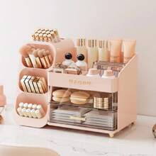 Organizer For Vanity With Brush Holder, Countertop Skincare Organizer With 2 Drawers, Spacious Cosmetic Display Case For Perfumes, Eyeshadow Palettes, Nail Polishes,38050873 - Hồng - Xem 2