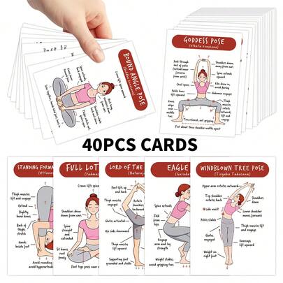 40 pezzi Carte guida per le posizioni dello yoga con diagrammi e etichette passo-passo delle posizioni - Carte asana illustrate adatte per principianti, Guida ai movimenti dello yoga - Carte per l'insegnamento dello stretching e la pratica yoga di base