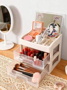 1 buah Kotak Organizer Makeup Mewah Plastik Transparan, Lapisan Atas Untuk Produk Perawatan Kulit, Kuas Eyeshadow, Kuas Highlighter, Foundation, Concealer, Lipstik, Lapisan Bawah Untuk Masker Wajah, Eyeshadow, Puff Bedak, Bedak Padat, Anti Debu, Hemat Ruang - Clear - View 8