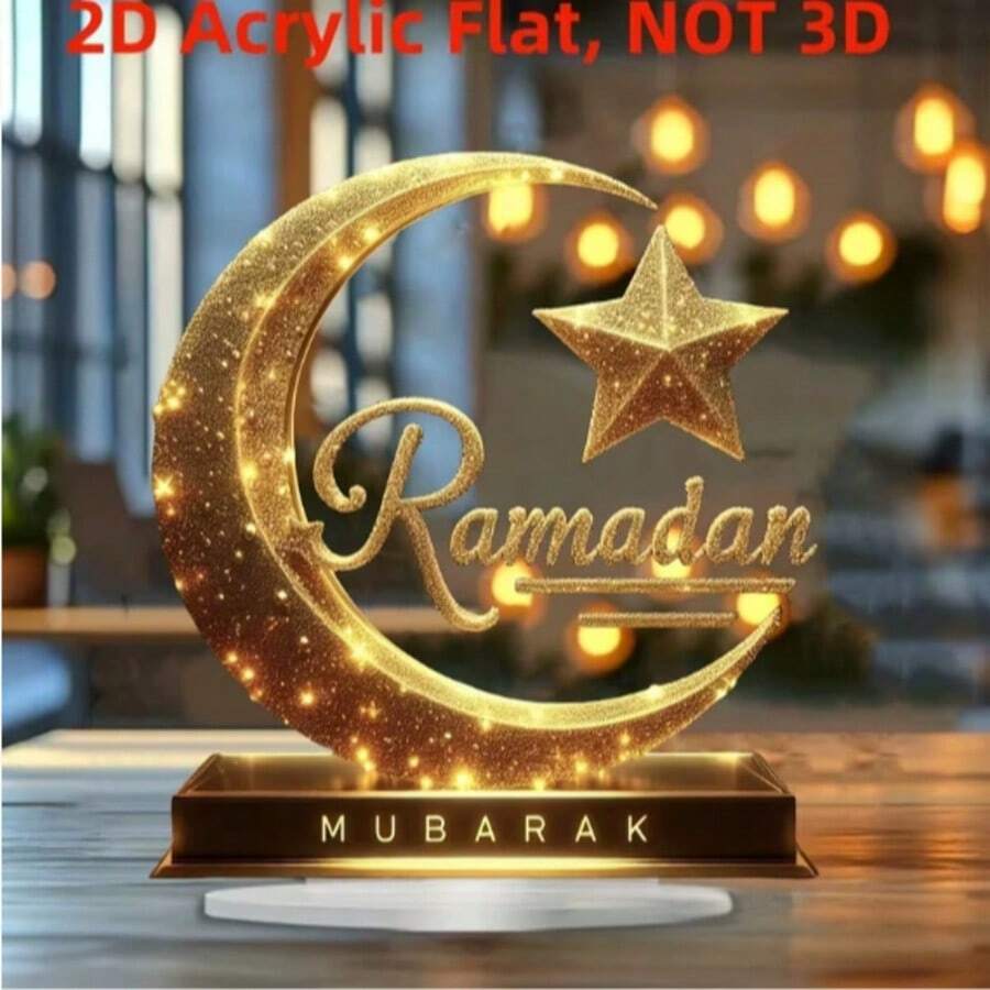 1 Peça Decoração Plana Acrílica 2D da Lua e Estrela do Ramadã, Tema Religioso, Estilo Moderno, Exibição de Mesa, Sem Necessidade de Energia, Multiuso, Presente Ideal