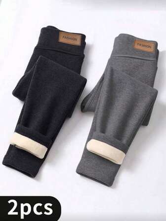 1/2pcs Pack Thermal Lining Leggings, Thick Soft High Waist Black Slimming Style, Comfortable & Warm