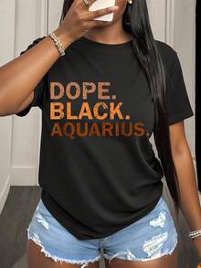 Dope Black Aquarius Shirt For Women Zodiac Sign Statement Tee Plus Size Fashion Top Casual Wear Everyday Outfit Gift Idea For Aquarius Born - 黑色5 - 查看 1