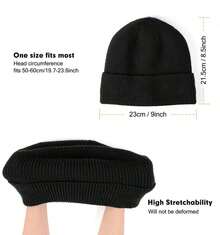 Winter Beanie For Men Women, Fleece Lined Beanie Soft Warm Knit Hat Ski Stocking Cuffed Cap - màu đen - Xem 3