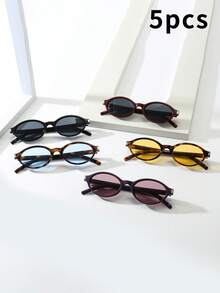 5pcs Women's Oval Small Frame High-Quality Minimalist Fashion Glasses - 5pcS Combination Pack - View 3