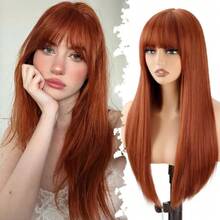Ginger Wigs For Women 22 Inch Long Straight Orange Wig With Bangs Synthetic Wigs For Daily Party Cosplay Wig(22 Inch),38045218 - 薑色 - 查看 1