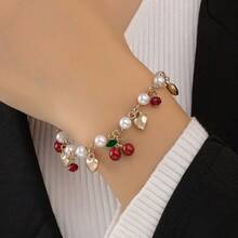 Sweet Pearl Bracelet Versatile Crystal Cherry Bracelet Niche Simple Bracelet Jewelry Both Elegant And Practical, Perfectly Matches Any Outfit, Becomes An Ideal Accessory To Enhance The Overall Look - 04金色 - 查看 3