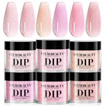 Dip Powder Nail Kit, 6 Colors Jelly Pink Transparent Nude Hot Pink Peach Dip Dipping Powder Starter Set, French Nail Art Manicure DIalon, No Need Nail  Cured Mother's Day Gift,37983886 - 粉色 - 查看 1