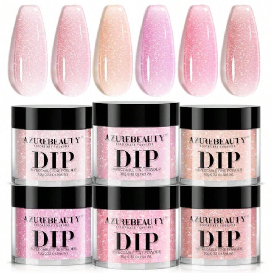 Dip Powder Nail Kit, 6 Colors Jelly Pink Transparent Nude Hot Pink Peach Dip Dipping Powder Starter Set, French Nail Art Manicure DIalon, No Need Nail  Cured Mother's Day Gift,37983886 - 粉色 - 查看 1
