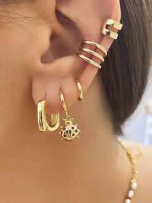 1 Pair Unique Golden Scorpion & Ladybug Earrings, Creative Versatile Men's Gift - Yellow Gold - View 5